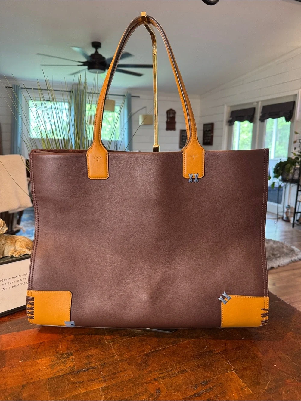 Tory Burch Brown Suede and Leather Whipstitch Ella Tote
